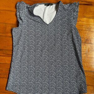 Adrianna Papell Blue Floral Print Cap Sleeve Blouse - XS